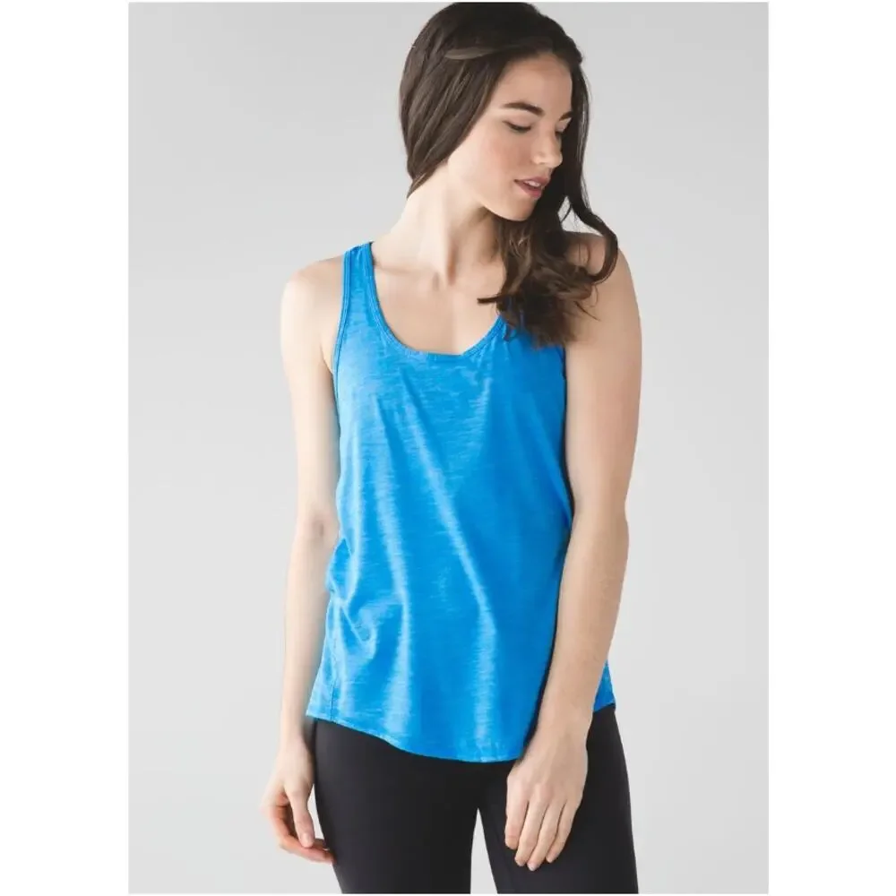 Lululemon Salute Sun Singlet II Tank Kayak Blue Luon Yoga Athletic Womens Sz 4-6